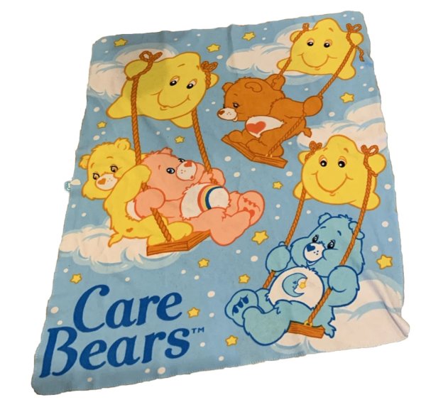 VTG 2005 Care Bears on Swings, Fleece Throw Toddler Blanket