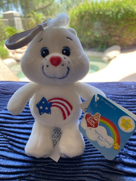 New Care Bears AMERICA CARES BEAR CLIP-ON 20th Anniversary 6" Plush 2002