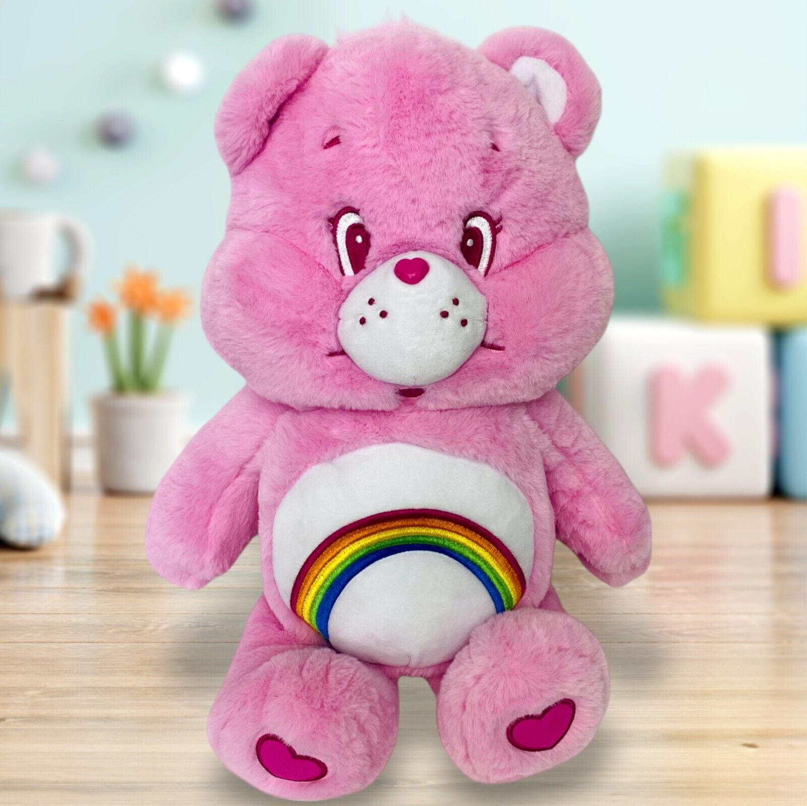 Miniso Care Bear Plush Doll Cheer Pink Rainbow Sewn Eyes 16" 2023 Stuffed Toy