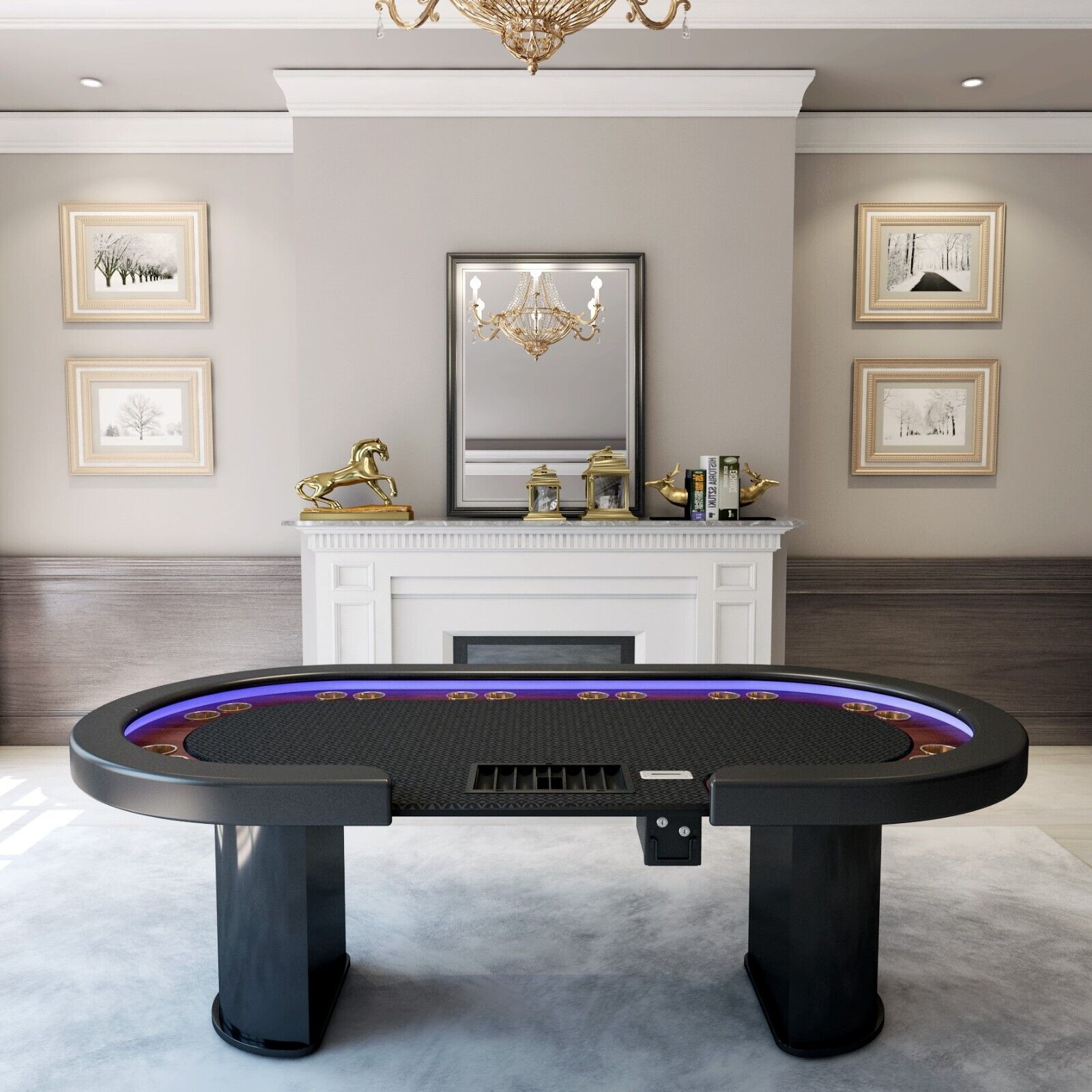 IDS 96" 10 Player Luna LED Poker Table with Cup Holders Dropbox Upgrade Version