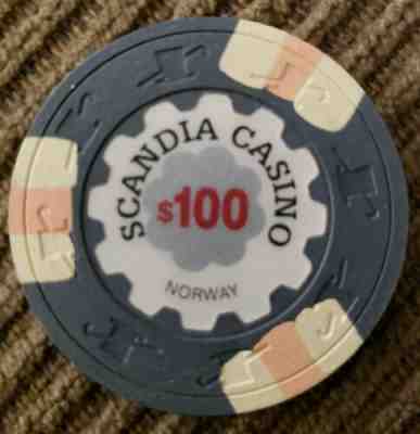 Top Hat and Cane Paulson SCANDIA CASINO , NORWAY $100 Poker Chip - RARE