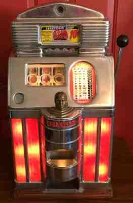 Jennings Sweepstake Chief Las Vegas Casino Dime Slot Machine Red / Lighted