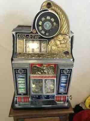 Antique Watling Rol-A-Top Coin/dispenser 5c Slot Machine With Stand! Estate Find