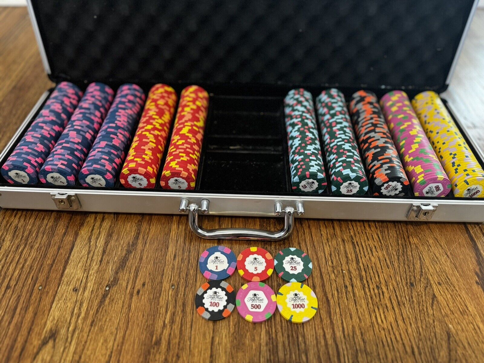 500 Chip Rare Full Set WTHC Paulson Top Hat & Cane Real Clay Poker Chips + Case