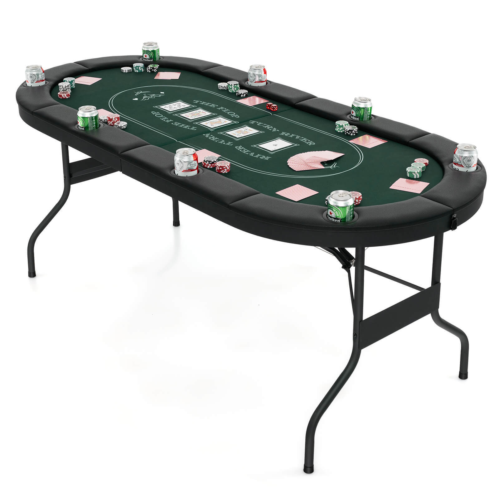 8 Player Foldable Poker Table Portable Folding Texas Holdem Table w/Padded Rail