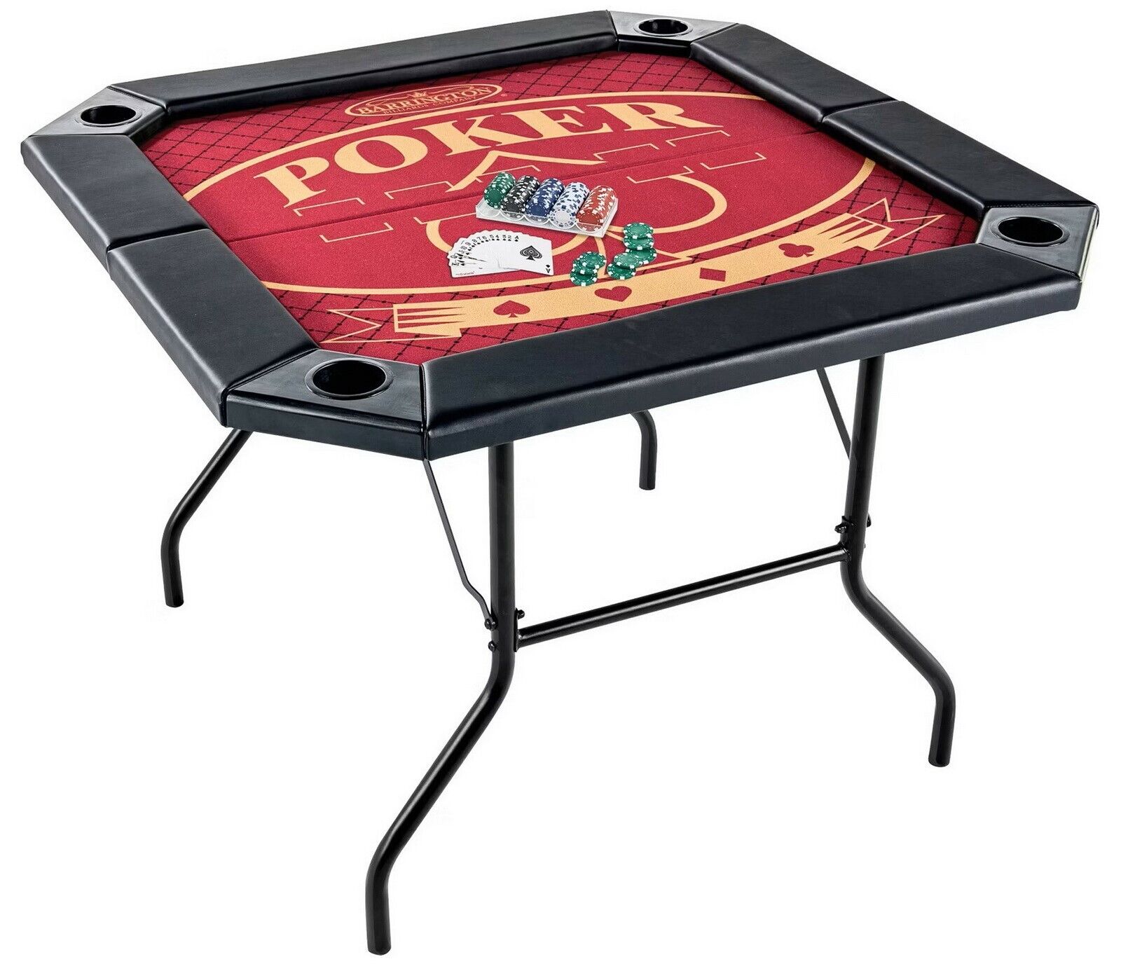 Barrington 4 Player Foldable Poker Table Velvet Playfield with Cards & Chips