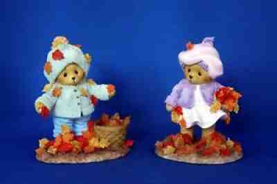 Lot of (2) 2015 Cherished Teddies Figure "Autumn & Abner" Fall Leaves Me Happy