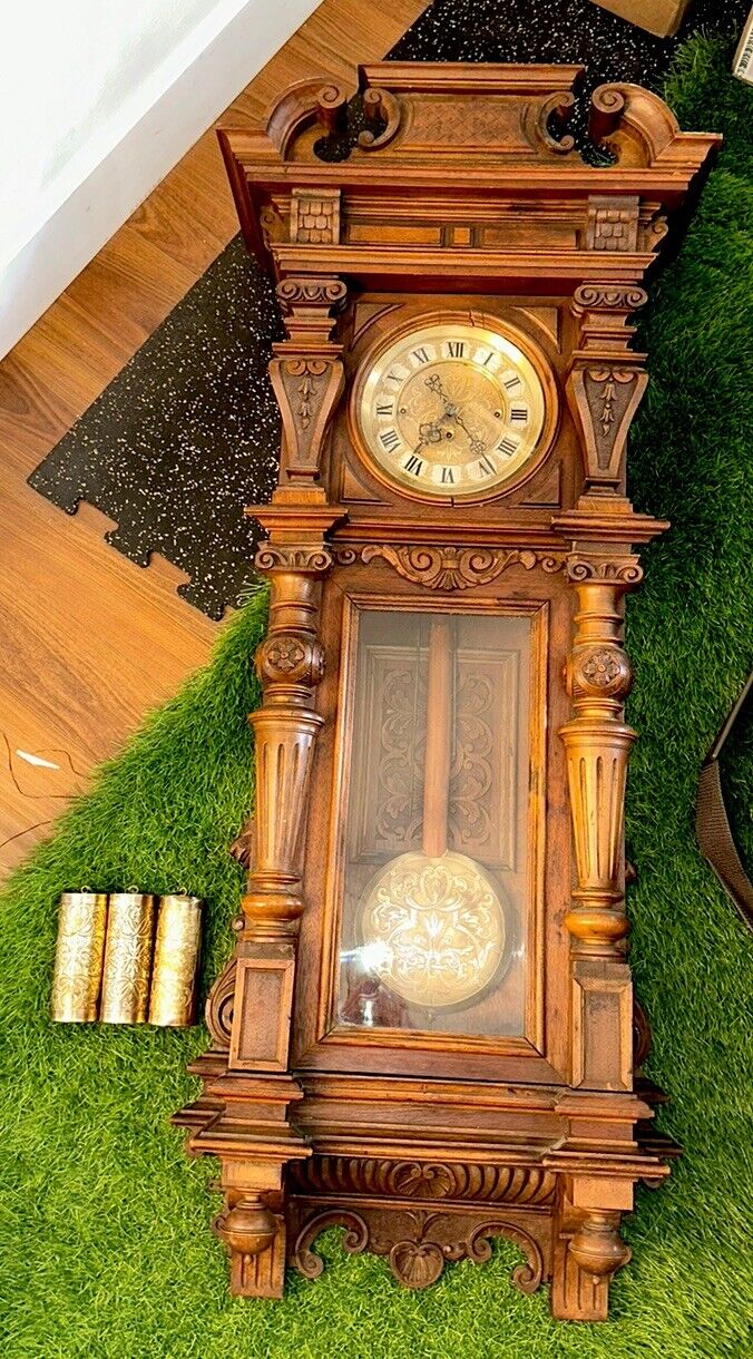 Huge Antique 3 Weight Vienna Regulator Clock Sonnerie Quarter Strike Ornate Case