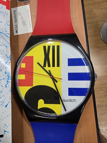 HUGE Swatch Watch NINE TO SIX MAXI 1987 GB117 Wall Clock 83" Tall WORKS GREAT!!