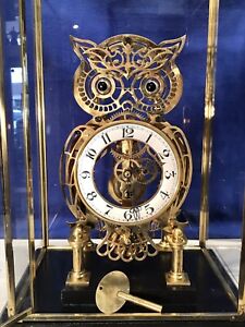 Mechanical FUSEE Movement Brass,Wings & Eyes Moving,Owl Clock ,porcelain Dial