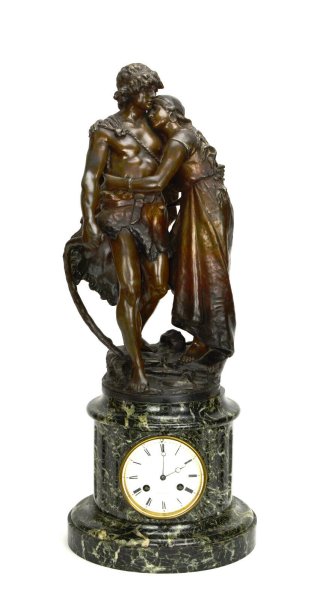 Antique French NAPOLEON III Antony Bailly Bronze Figure Marble Base Mantle Clock