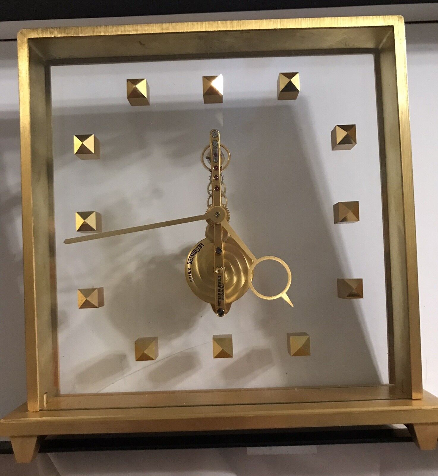 Jaeger LeCoultre 16 Jewel Swiss Skeleton Clock #354 Baguette 8 Day