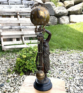 ORIGINAL 1890 Antique Ansonia Huntress Swinger Mystery Clock Spelter Diana