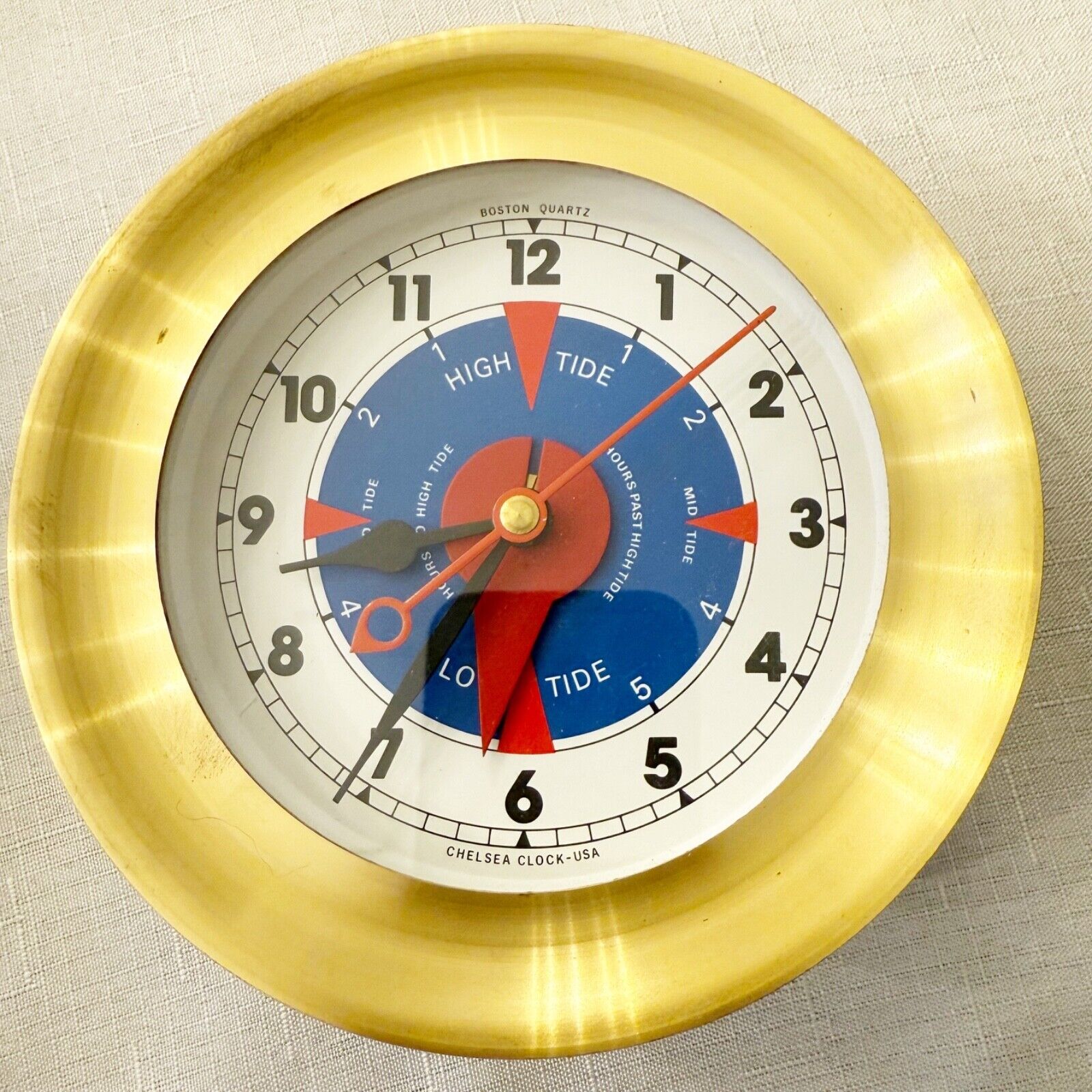 Brushed Solid Brass Boston Quartz Ship's Tide Clock, Chelsea Clock-USA