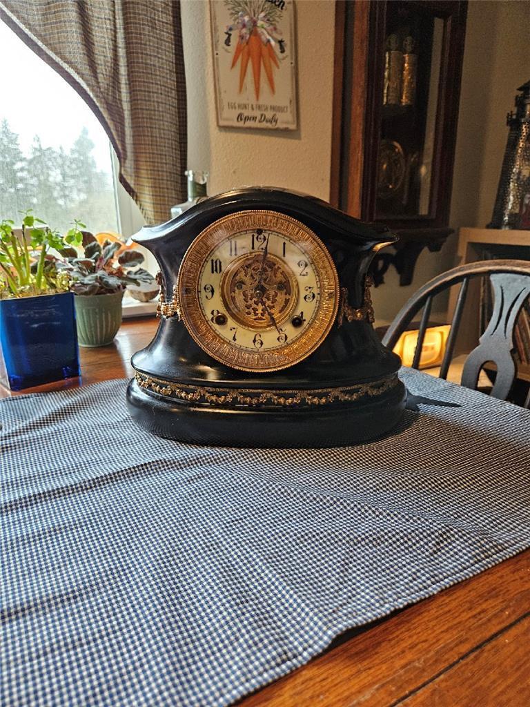 Waterbury "Catalena" Cast Iron Black Mantle Clock