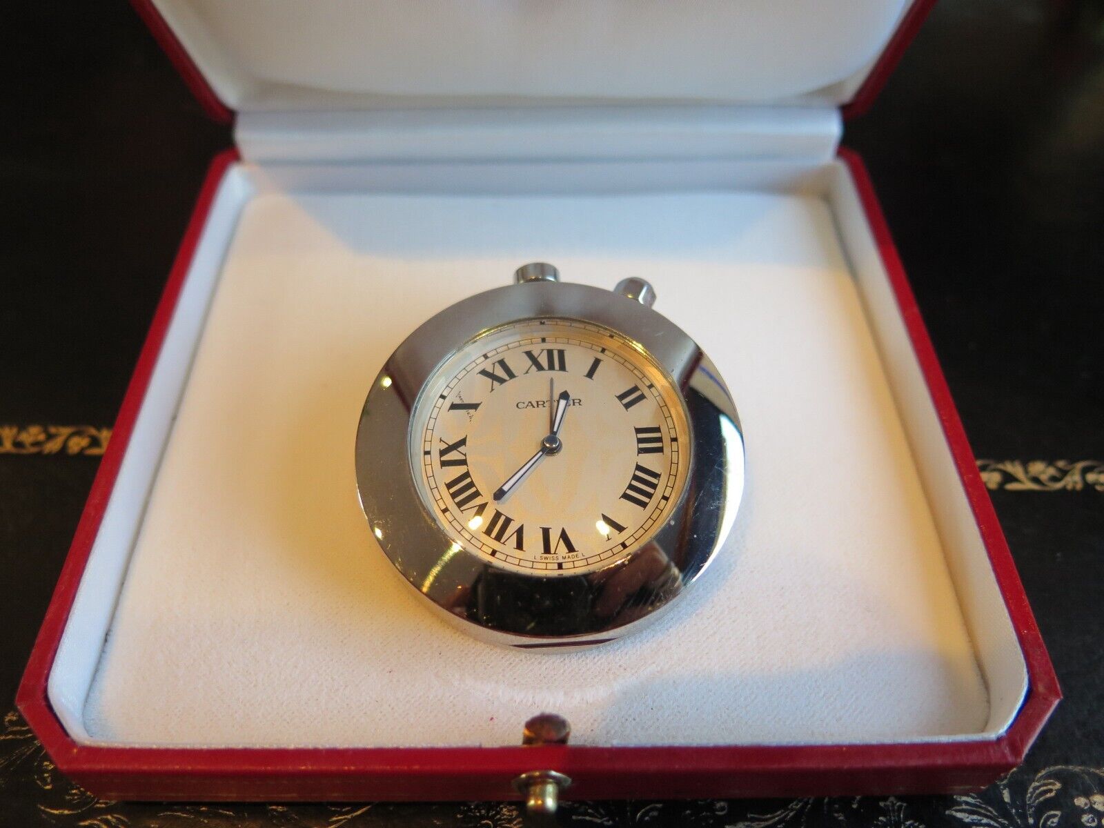 Cartier Pasha travel clock white steel metal
