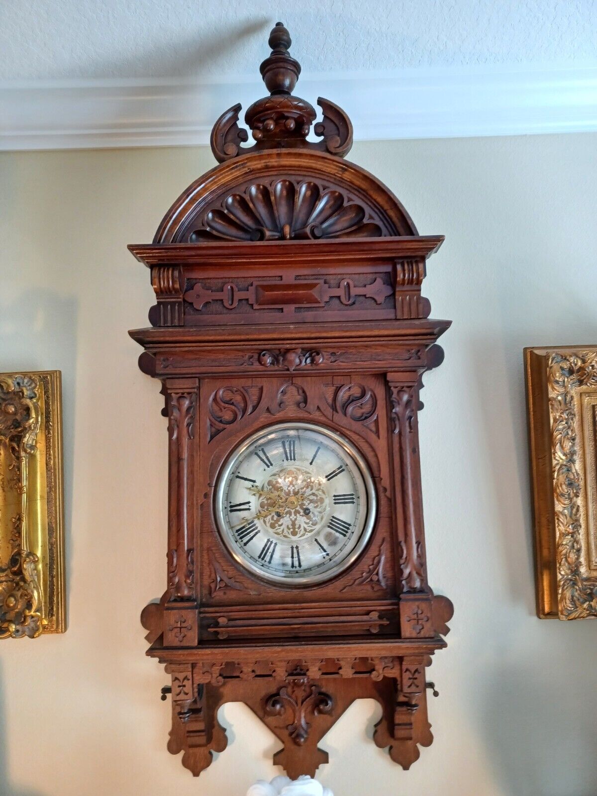 Antique German Gothic Quarter Strike Wall Clock: M. Bauerle: 1900 PRICED TO SELL