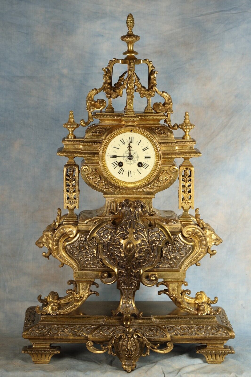 Antique Huge Heavy French Bronze Cathedral Clock 19th Century Vincenti Works
