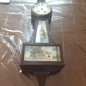 ANTIQUE SETH THOMAS BANJO CLOCK,G WASHINGTON, MT VERNON