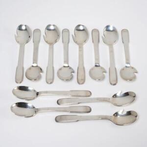 Christofle Laos Luc Lanel Art Deco Silverplate Slotted Edge Spoons 5.25" 12pcs
