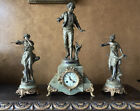 19 th Medallie D’Argest  French Marble Mantel Clock Statues Signed  By Ferraro