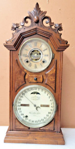 Walnut Ithaca #8 Double Dial Calendar Clock--Dated 1883--With Strike & Alarm