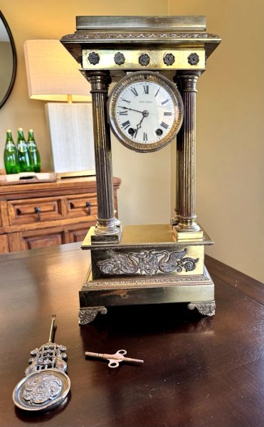 Very Rare Seth Thomas Empire #50 Gold-Plated Brass Portico Clock - c1906