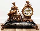 ANTIQUE ANSONIA FIGURAL STATUE CLOCK 1894 "OPERA" MODEL JAPANESE BRONZE FINISH