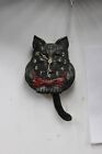 2 Lux Black Cat with Blinking Eyes Miniature Novelty Pendulette Wall Clock