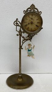 Vtg Antique 1886 Ansonia Bouncing Jumper Bobbing Girl Doll on Swing Clock -WORKS