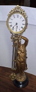 ANTIQUE ANSONIA RARE LADY HUNTRESS MYSTERY SWINGER STATUE CLOCK WORKING