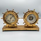 Chelsea Ship's Bell Clock Barometer Yacht Wheel 4" Dial WORKING Brass Case READ