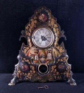 Antique 1860s Civil War Era Terhune & Edwards NY Iron Front 8 Day Mantle Clock