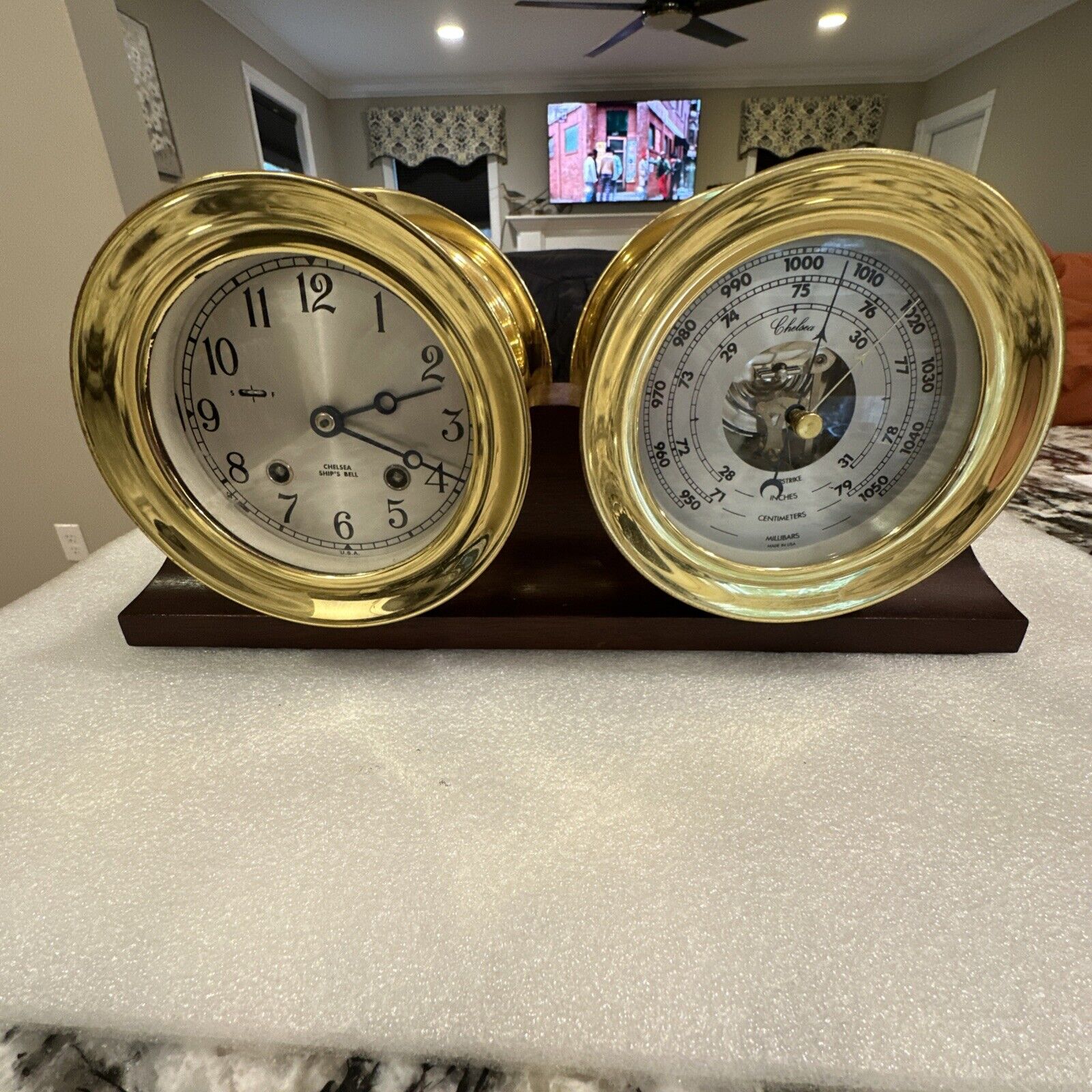CHELSEA SHIPS BELL CLOCK BAROMETER 4 1/2" DIAL~BRASS NICE!!!