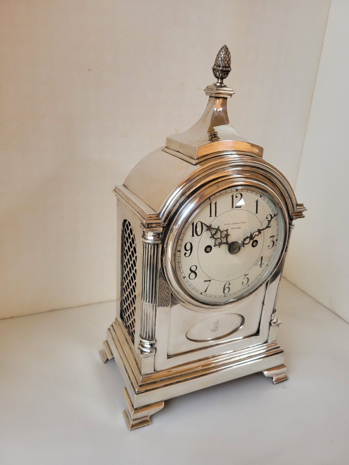 Twin Fusee Sterling Silver bracket clock 1923