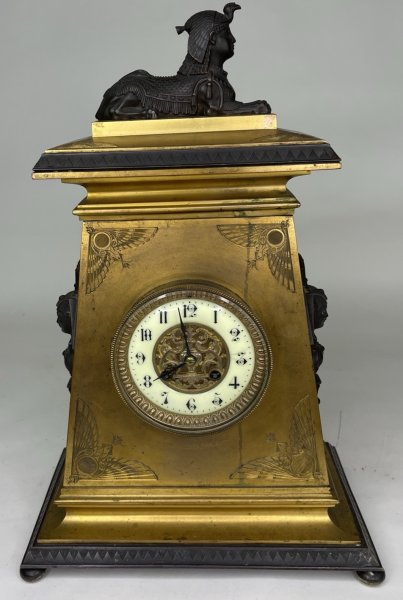 Antique French Neo - EGYPTIAN Ormolu And Bronze Mantle Clock. Height 13 Inches