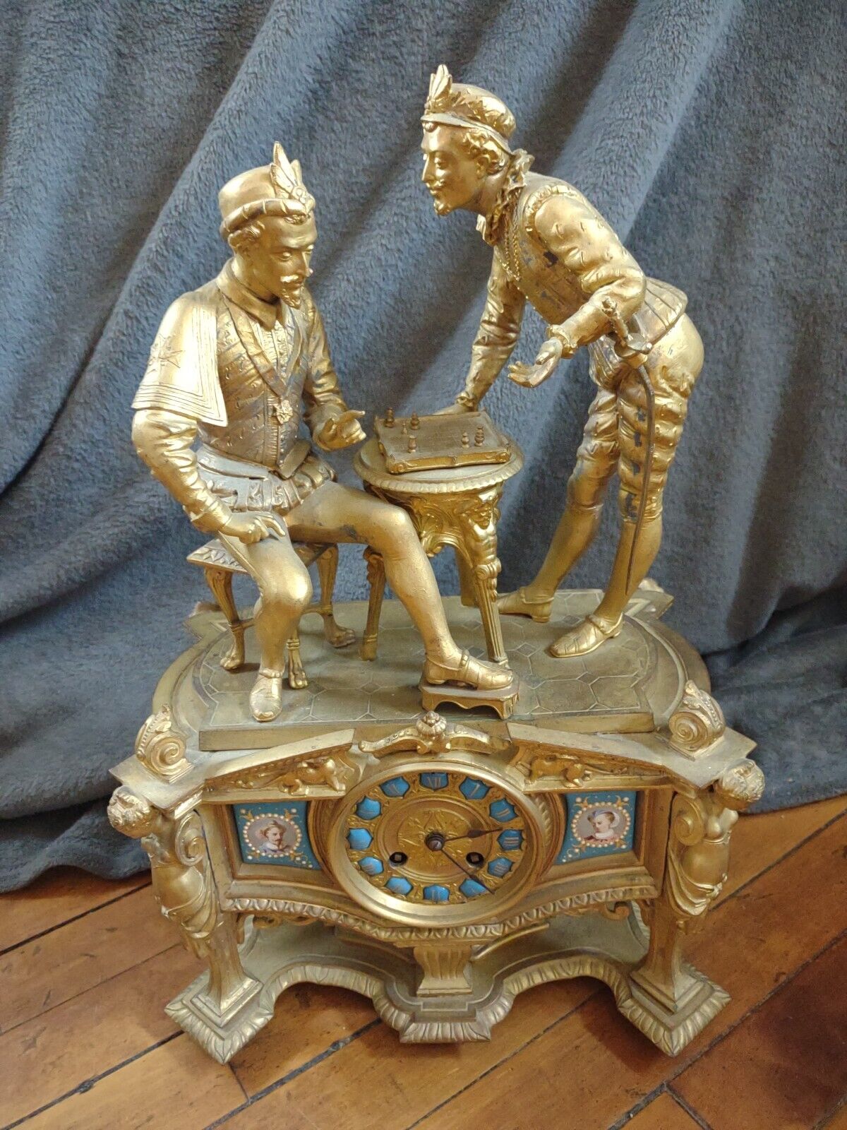 Antique Sevres? Porcelain Plaques L. Marti Me Dille Debronz Chess Clock Templar