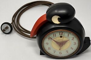 Telechron Quacker Bird Alarm Clock Model 7F63; All Functions Working; Rayon Cord