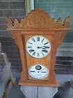 Vintage  Ithaca Calendar Clock Company Double Dial Clock,,,oak frame.