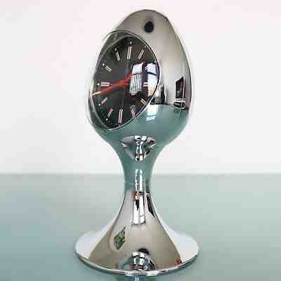 German BLESSING RETRO Alarm TOP CLOCK Mantel Vintage CHROME Pedestal Space Age!