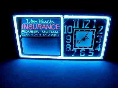 VINTAGE ACTION NEON AD CLOCK SIGN WITH FLIP OVER MESSAGES NEON TUBE LIT, ANTIQUE