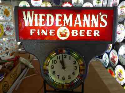 Extremely Rare Wiedemann's Beer Lighted Sign with Teardrop Clock Pam NASCAR