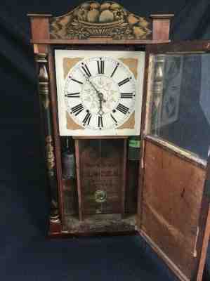 Antique Clock Wood Movement Atkins & Downs c.1831 Ornate Columns & Mirror