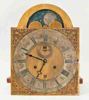 English grandfather clock brass moon dial movement @ 1775 Month Running Rare!