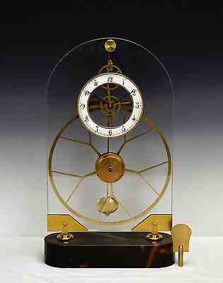 French Style Thin Glass Pinwheel Escapement Big Wheel Marble Base Skeleton Clock