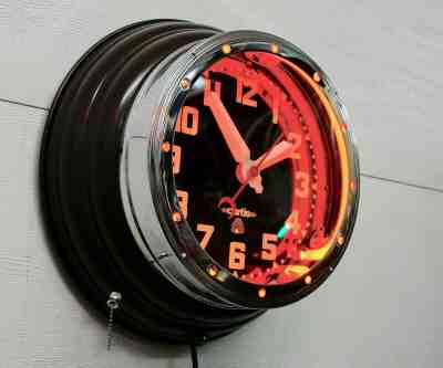 Beehive, Retro Neon Clock.  16" Dark Bronze W/ Ruby Red,  Curtis