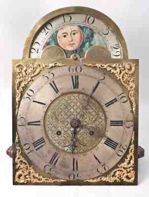 English 8 day grandfather clock brass moon dial movement @ 1789 sweep seconds