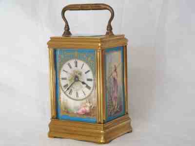 ANTIQUE FRENCH DROCOURT PORCELAIN PANELS CARRIAGE CLOCK SHREVE CRUMP & LOW