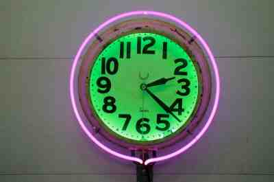 Original Lewis Neon Clock,  Twin tubes.  Patina 