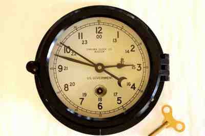 CHELSEA CLOCK CO BOSTON US GOVERNMENT ISSUE 6" DIAL KEY WIND DECOMMISSIONED RUNS